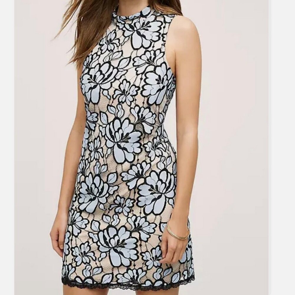 Anthropologie Plenty By Tracy Reese Blue Floral Lace Lin Dress